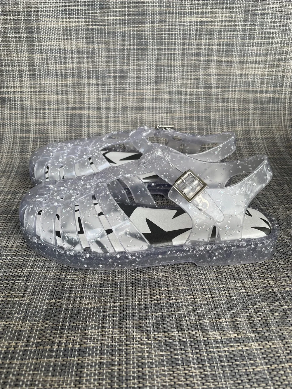 Mini Melissa Possession Glitter Clear Silver Fisherman Jelly Sandals Girls 3 Y
